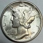 1938 Uncirculated Mercury Silver Dime Exact Coin Imaged #MERC58