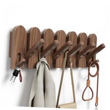 Wood Coat Rack Wall Mount,16.5" Wall Mounted Coat Rack with 8 8 Hooks Walnut