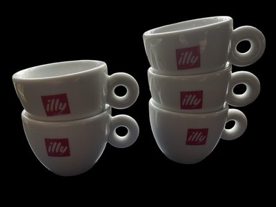 Set of 5 EUC illy IPA Italy Red Logo 2 Oz Classic Espresso Cups