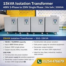 15kVA Isolation Transformer 400V 3 Phase 230V Single Phase Site Safe Generator