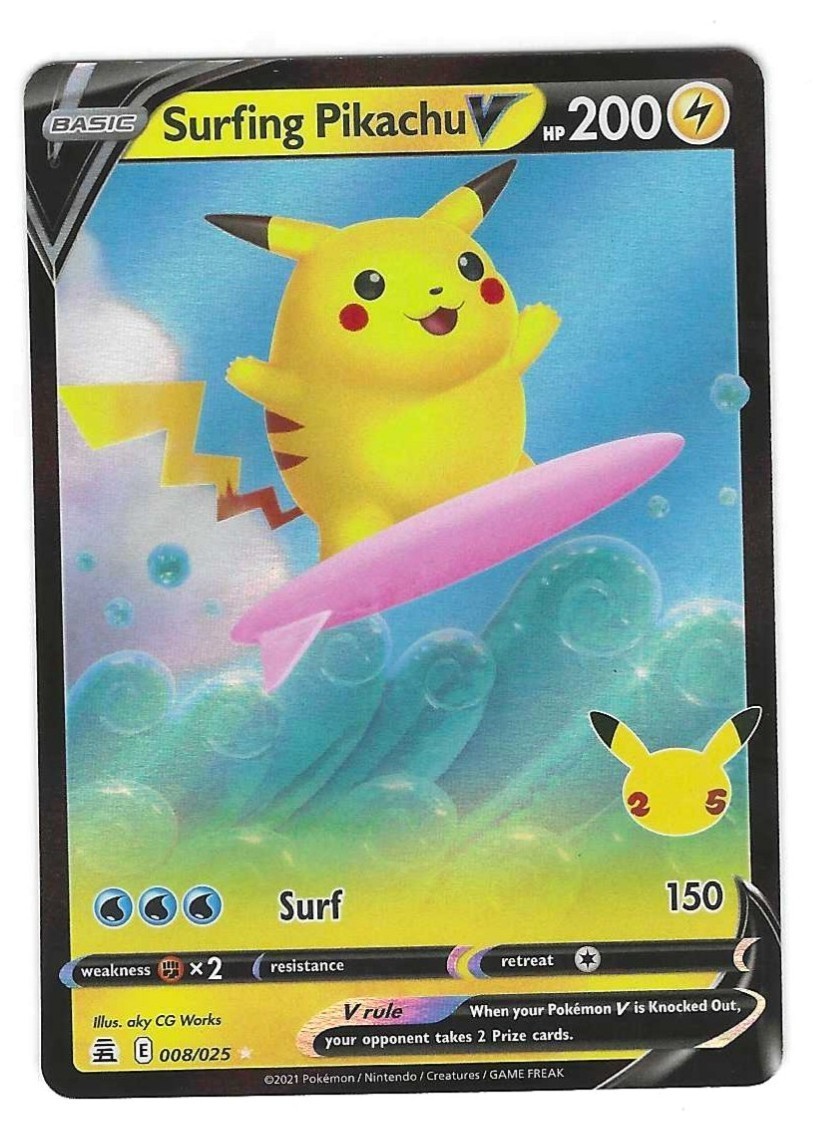 Pokémon TCG: Surfing Pikachu V - 8/25 - Celebrations (25th Anniversary) - NM