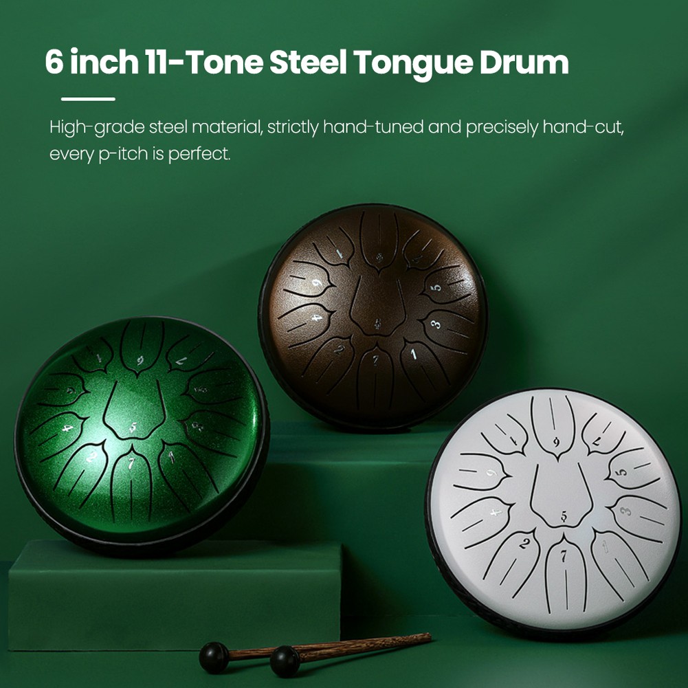 6 Inch 11-Tone Steel Tongue Drum D-Key Hand Pan Drums With Drumsticks Percus
