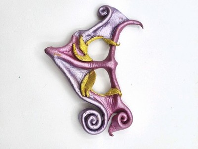 Artisan Made, Hand Tooled Leather Mask Brooch. Unusual OOK. Mardi Gras, 80's 