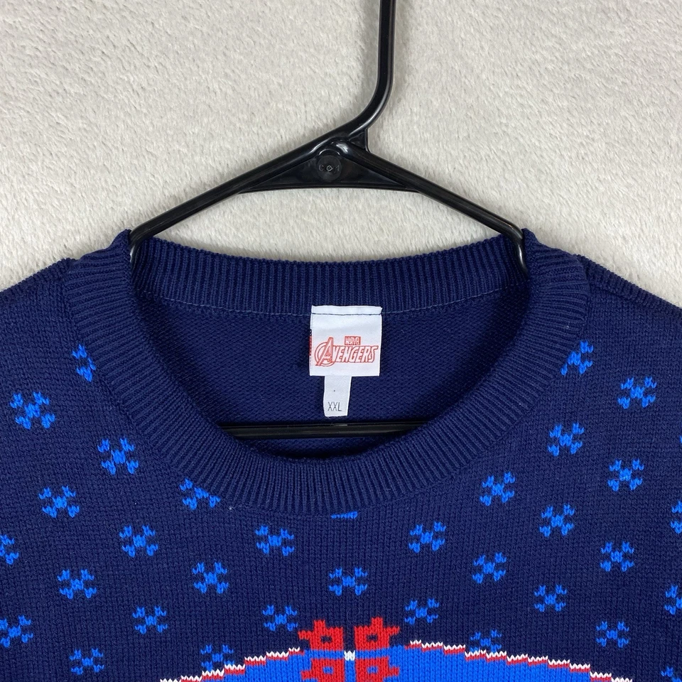 Мужской свитер Marvel Comics Captain America Ugly Christmas 2XL красный белый синий США - Изображение 2 из 4