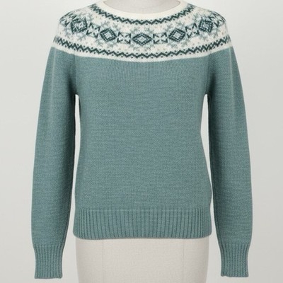 Vintage E.V. Ltd Fair Isle Yoke Sweater Nordic Aqua Blue Small 70s 80s