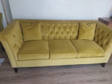Yellow Velvet Sofa 3 Seater and A 2 Seater With Cushions