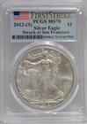 2012-(S) $1 American Silver Eagle PCGS MS70 First Strike Struck At San Francisco