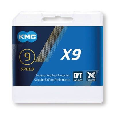 KMC Schaltungskette X9 EPT, 1/2'' x 11/128'', 114 Glieder, 6,6 mm, 9-fach, grausil