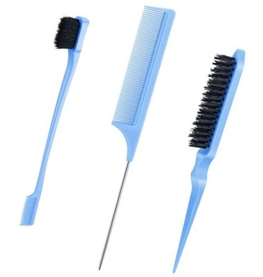 3 Pcs Slick Back Hair Brush, Bristle Brush Edge Control Teasing Comb for Blue 