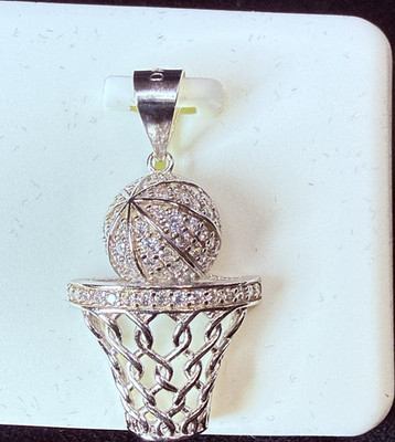 925 Sterling Silver Basketball Pendant Pavé Round Stones