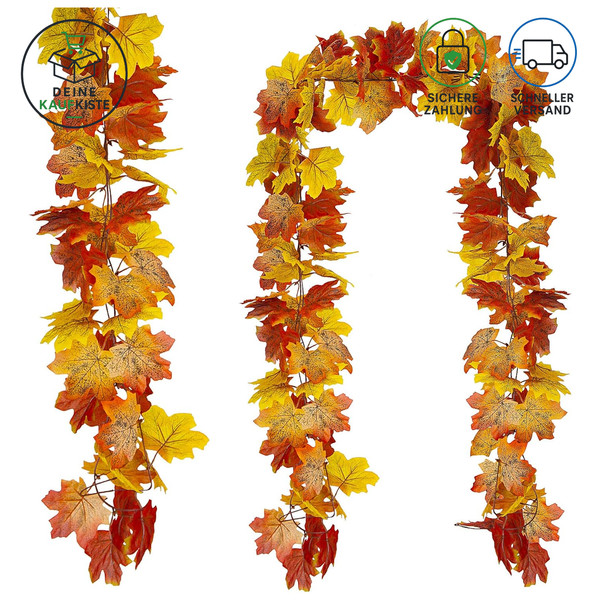 KüNstliche Herbstgirlande 2Pcs Gelb HäNgende AhornbläTter Dekoration 2 StüCk-image