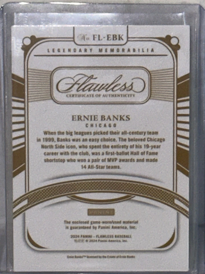 2024 Panini National Treasures Ernie Banks en tarjeta juego automático reliquia usada 1/5 🏆🚀 Foto 2 de 2