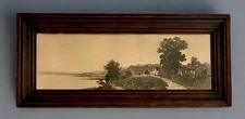 Antique Etching Cottage Lake Landscape Framed 26” X 11.5”