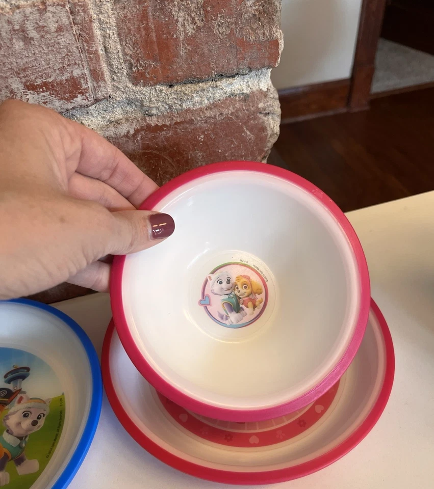 Playtex Paw Patrol Plate LOTE de 3 Platos y Cuenco de Plástico Rosa y Azul Foto 4 de 4