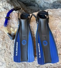 U.S. Divers Aqua Lung Fins/Flippers Large 2-4 AND diving snorkel Sz L