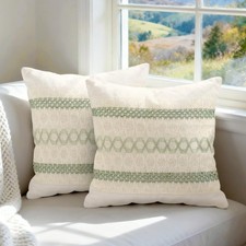 Hibate Set of 2 Sage Green Boho Throw Pillow Covers 18x18 Inch Decorative Cus...