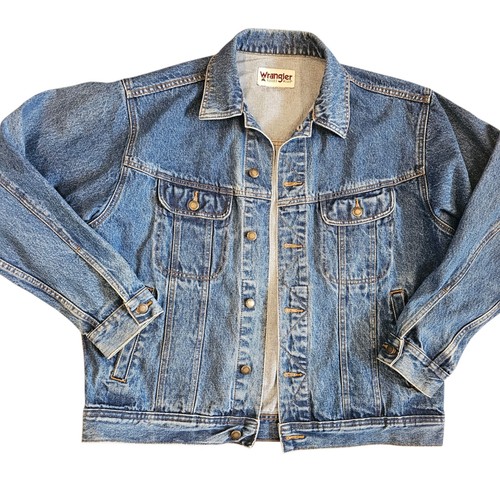 Wrangler Denim Jean Jacket Sz M Blue Heavy Duty Western Cowboy Trucker Classic