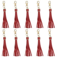 10pcs Leather Tassels 6" Keychain Tassel with Lobster Swivel Wine Red