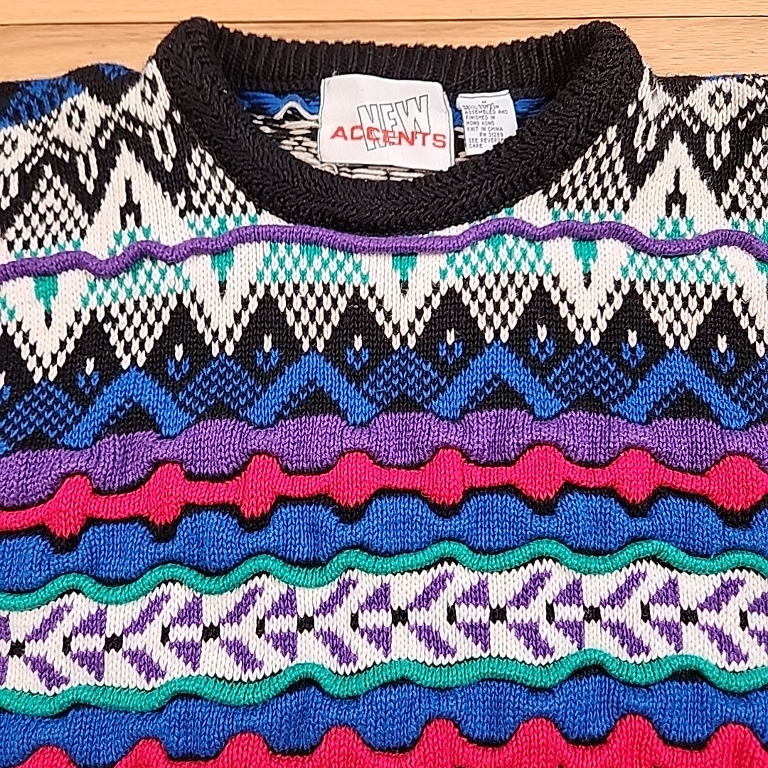 Vtg Coogi Style New Accents 3D Knit Sweater Mens Medium Multicolor 