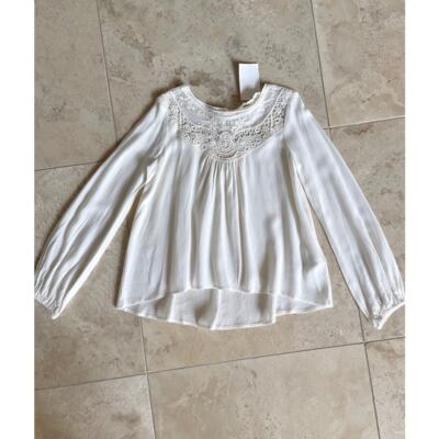 H&M girls NWT cream long sleeve lace accent top blouse 8-9y
