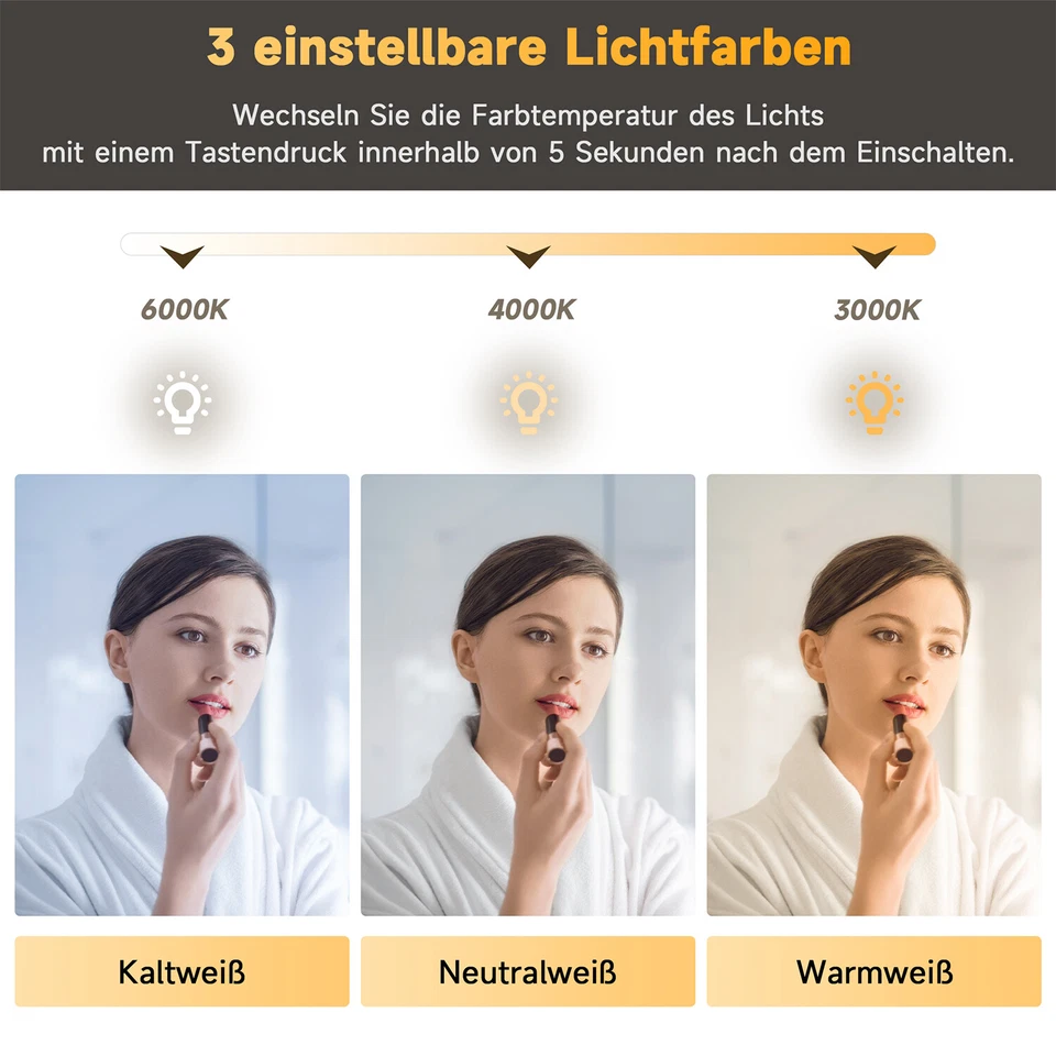 LED Badspiegel Badezimmer Spiegel Wandspiegel mit Beleuchtung Touch 50x70cm - Bild 2 von 4