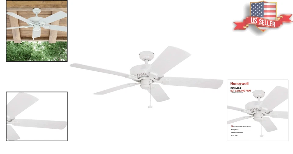 Ventilador de techo moderno blanco interior/exterior - Motor reversible, control remoto Foto 2 de 4