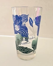Vintage Boscul peanut butter drinking glass tumbler Wake Robin Trillium blue 5"