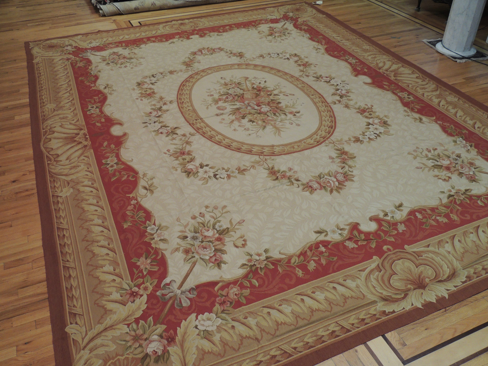 12x15 French Aubusson Style Area Rug Oriental Red Beige hand-knotted ...