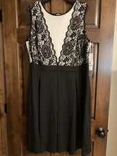 R&K Originals Size 20W Dress Plus Size Black and White Lace Top Sleeveless NWT