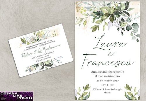 PARTECIPAZIONI MATRIMONIO GREENERY INVITI NOZZE EUCALIPTO VARI MODELLI DISPONIBI - Foto 5 di 7