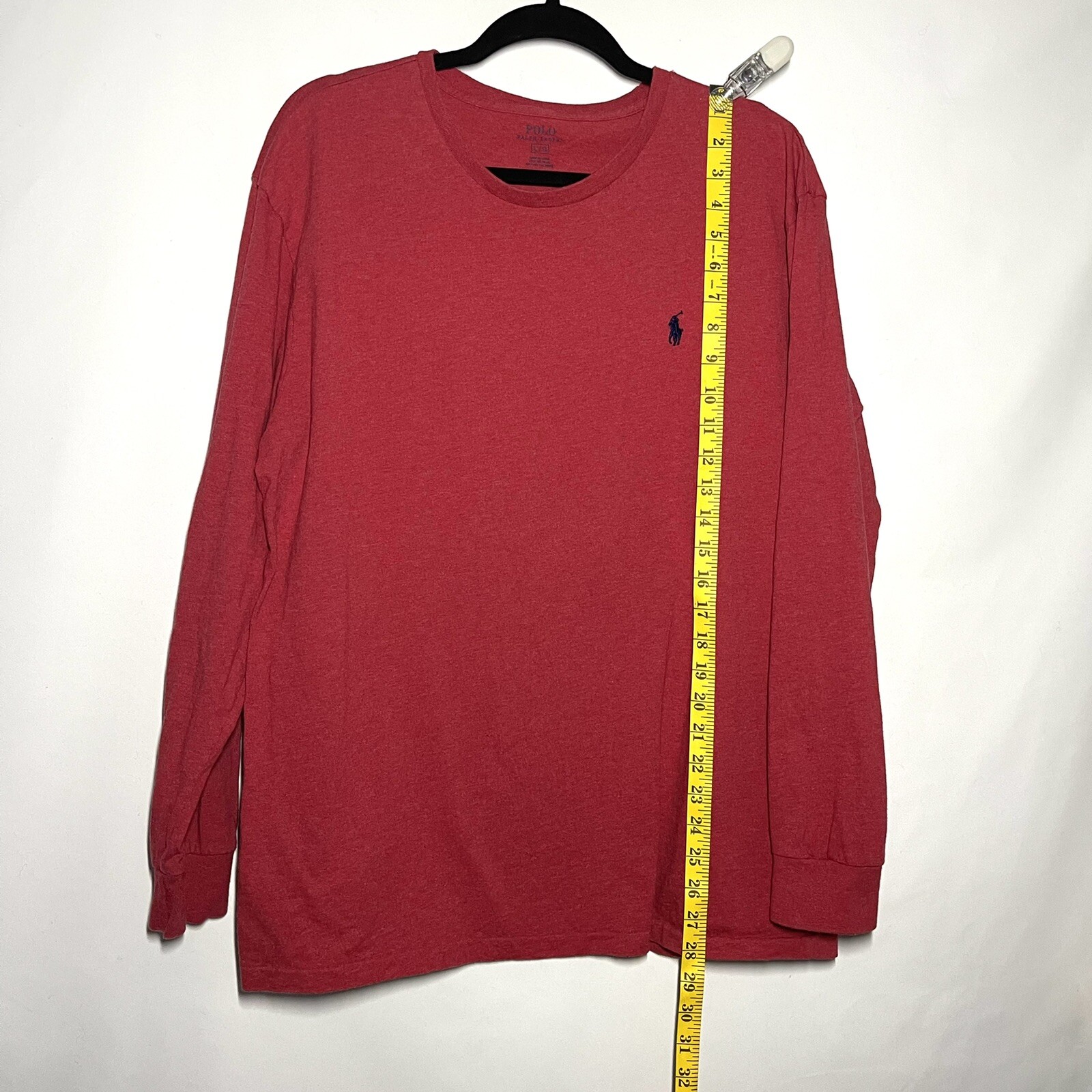 Polo Ralph Lauren camicia uomo taglia grande rossa manica lunga polsini logo pony cotone