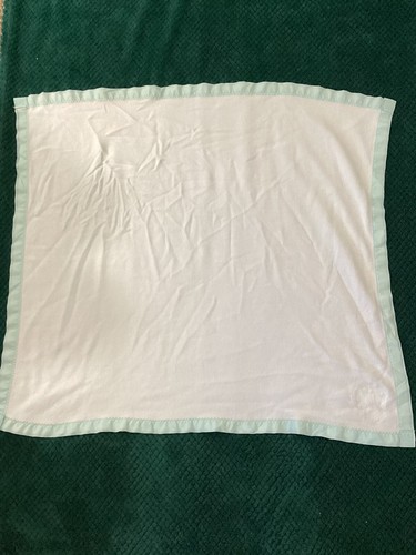 Coperta bambino vintage bianca acrilica verde nylon orlo orso anatra barca applique - Foto 4 di 4