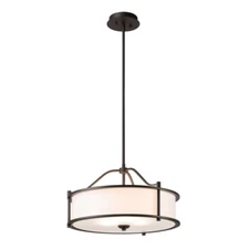 Bronze Chandelier 18 inch 3 Light Pendant Light with Fabric Shade and Glass