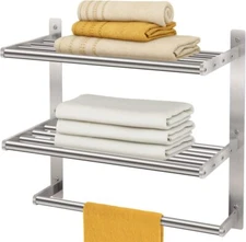 Towel Shelf for Bathroom Wall Mounted, 3-Tier Hotel 16IN, Brushed Nickel 