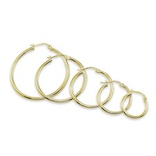 Gold Flash Sterling Silver 2mm High Polished Round Hoop Earrings, Choose A Size