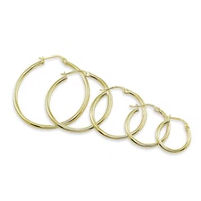 Gold Flash Sterling Silver 2mm High Polished Round Hoop Earrings, Choose A Size