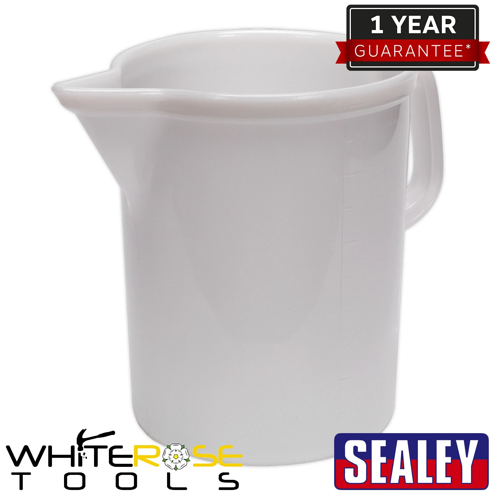 Sealey Measuring Jug 5 Litre Easy To Read Opaque Polythene Garage Fuel