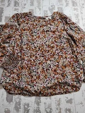 Loft Women's Floral Top with Rouched Sleeves Size Medium