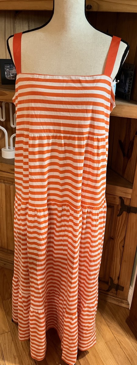 old navy orange and white striped dress NWOT Old Navy Orange & White Striped Maxi Dress XS