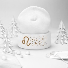 Leo Lion in the Stars Knit Beanie - Cozy Knit Hat  White