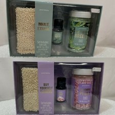 Groovi Beauty Eucalyptus Or Peony Bath Salts Essential Oil Exfoliating Mitt Set