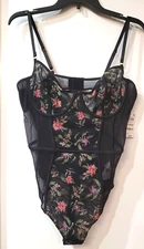 I.n.c. International Concepts Women's Tropical Mesh Thong Bodysuit Black Sz XLar