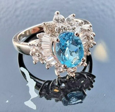 VINTAGE 925 STERLING SILVER SWISS BLUE 8x6 mm. TOPAZ SPARKLING SZ RING SIZE 7