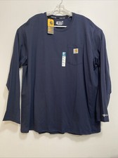 New NWT MEN'S 2XL Long Sleeve RELAXED FIT Midweight CARHARTT FORCE T-SHIRT Navy