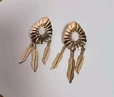 Vintage Estate Genuine Gold Finish Hypo-Post Pierced Earrings Feather Dangle