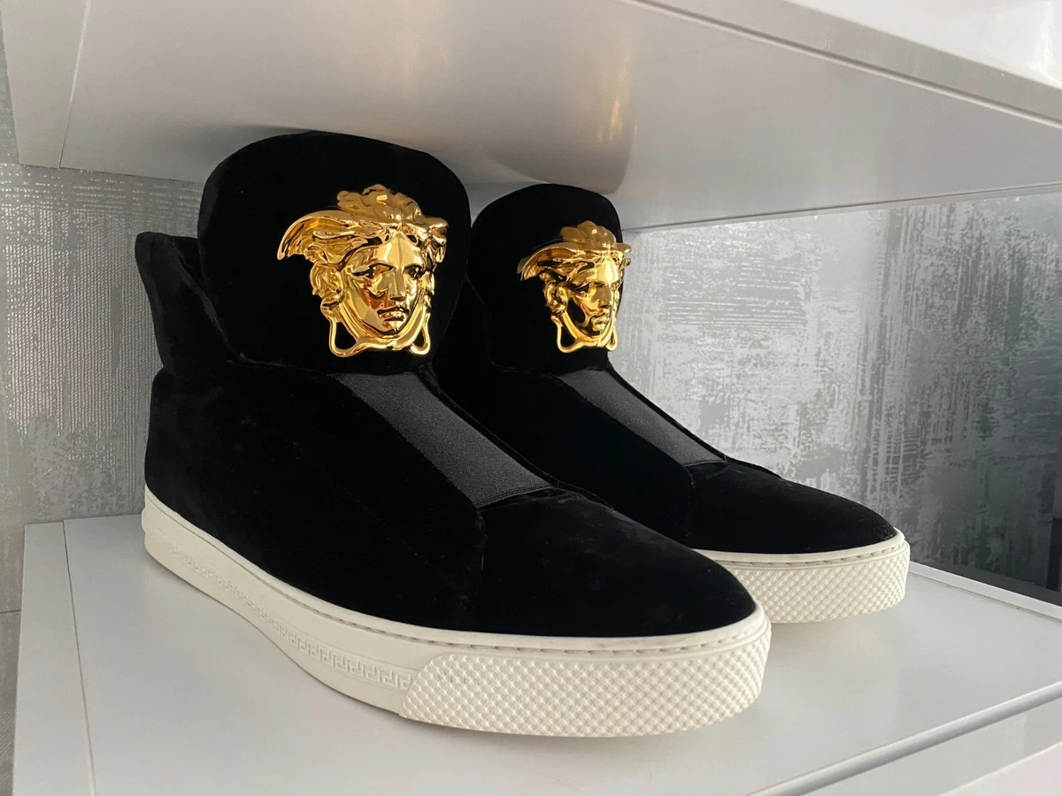 Versace Palazzo Gold Medusa Black Velour Mens High Top Sneakers Shoes | eBay