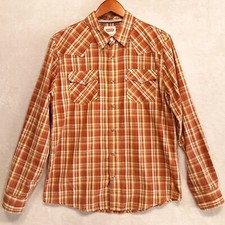 Levis Modern-Mens Long Sleeve Pearl Snap Button Shirt Sz.M/Orange Plaid/Western