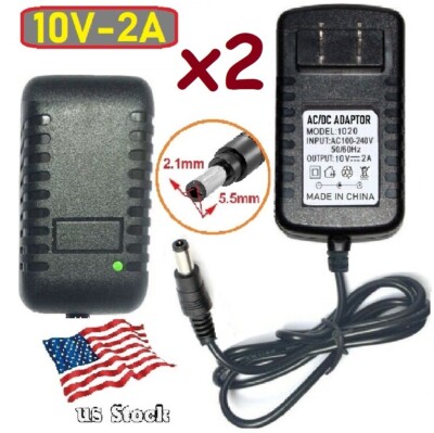 2-Pack 10V 2A AC/DC Adapter (wall wart) Power Supply with 5.5x2.1mm Plug