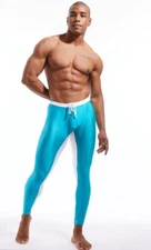Men's Jock N2N Shiny Black Blue White Shiny Spandex Tights Compression Pants M