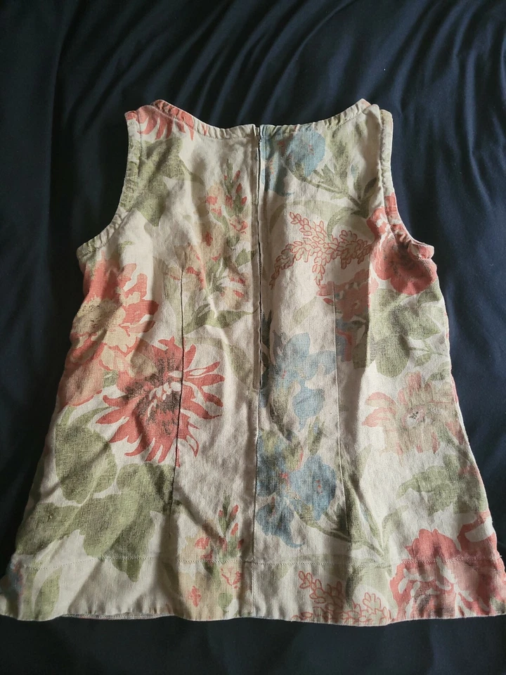 Camiseta sin mangas floral muy rara vintage Jones New York COUNTRY talla 10 lino cremallera Foto 3 de 3